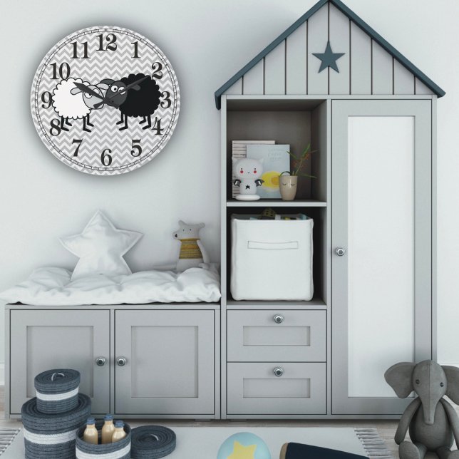 Mouton noir Mouton blanc rond (grande horloge mura (Créateur téléchargé)