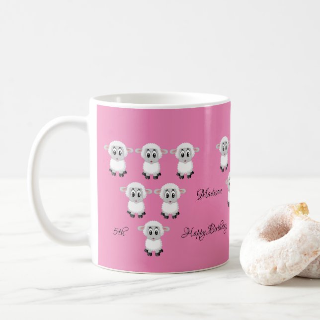Mouton Rose Joyeux Anniversaire 5 ans Mug (Avec donut)