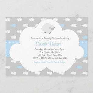 Moutons avec invitation nuageuse (bleu gris)
