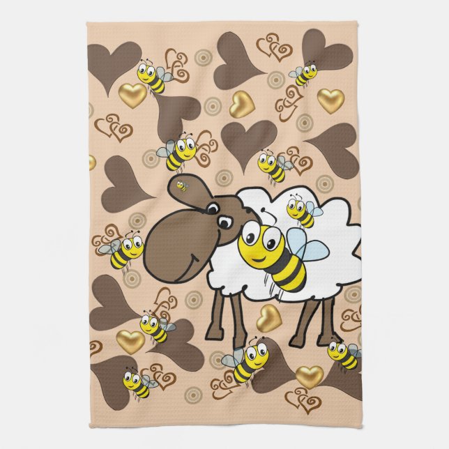 Moutons Coeurs Brown Bee Serviette à main de cuisi (Vertical)