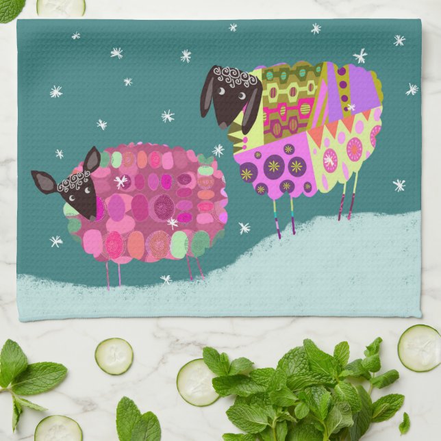 Moutons modernes en hiver Cuisine serviette de thé (Plié)