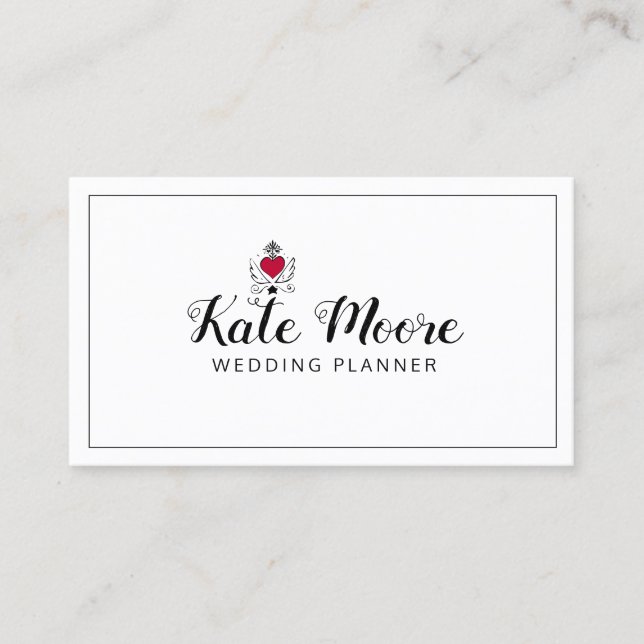 Movable Heart Wings Wedding Planer Script Typ Visitenkarte (Vorderseite)