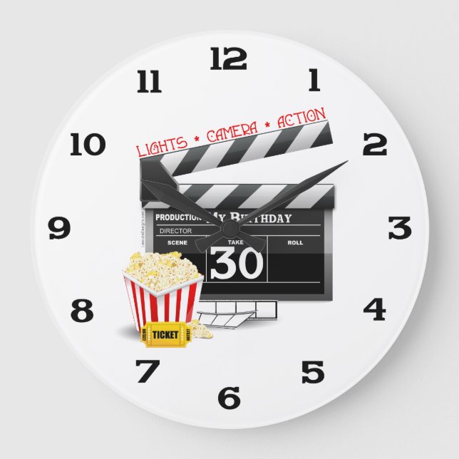 Movie Birthday Party 30. Geburtstag Große Wanduhr (Vorderseite)