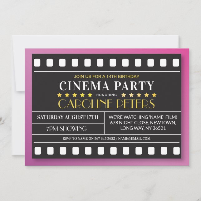 Movie Birthday Party jedes Alter Theaterfilm Einla Einladung (Vorderseite)