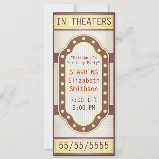 Movie Birthday Party Marquee Einladung (Vorderseite)