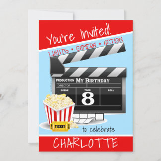 Movie Clapboard Popcorn 8. Geburtstagsparty Einladung