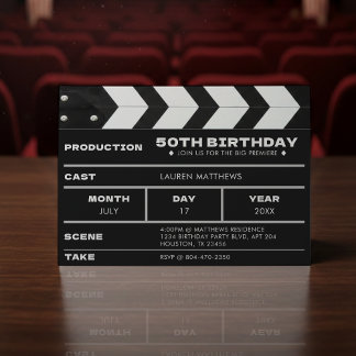 Movie Film Clap Board 50th Birthday Party Einladung