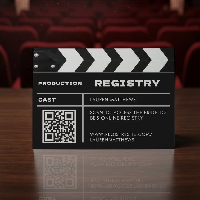 Movie Film Clap Board QR Code Wedding Registry Begleitkarte (Von Creator hochgeladen)