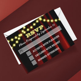 Movie Lights Yellow Bar Mitzvah RSVP Card Karte
