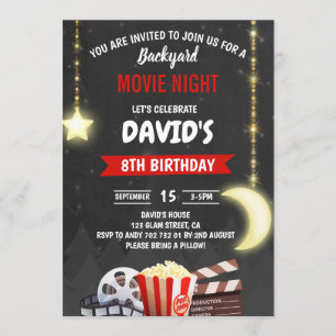 Movie Night Birthday Party Chalkboard Einladung
