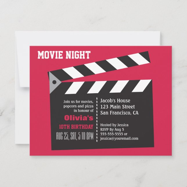 Movie Night Birthday Party Einladung (Vorderseite)