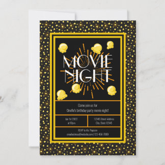 Movie Night Birthday Party - Feuerwerk Popcorn Einladung