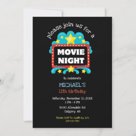 Movie Night Birthday Party Kinder Niedliches Kino Einladung