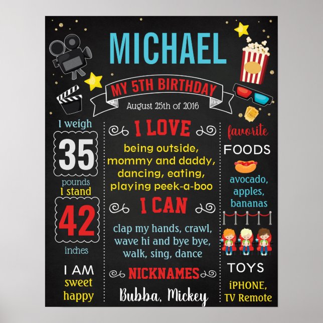 Movie Night Birthday Party Meilenstein Poster (Vorne)
