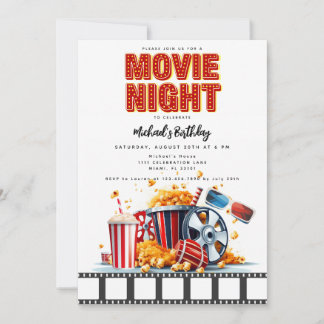 Movie Night Birthday Party Movie Party Einladung