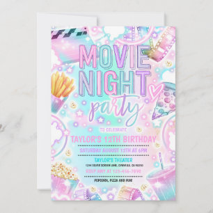 Movie Night Birthday Party Pastell Rainbow Movie Einladung