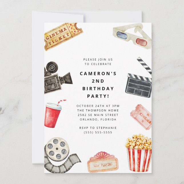 Movie Night Kids Birthday Party Invitation Einladung (Vorderseite)