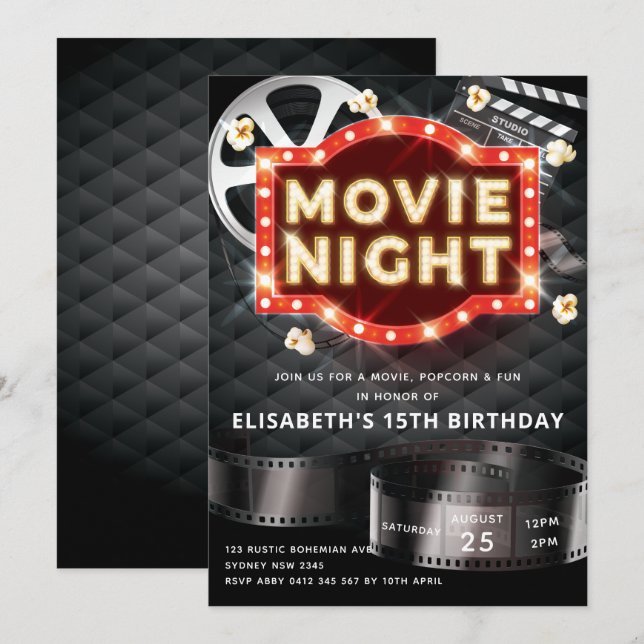 Movie Night Luxury Einladung (Vorne/Hinten)