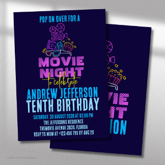 Movie Night Neonday Glow Party Kino Einladung