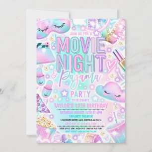 Movie Night Pajama Pastel Rainbow Birthday Party Einladung