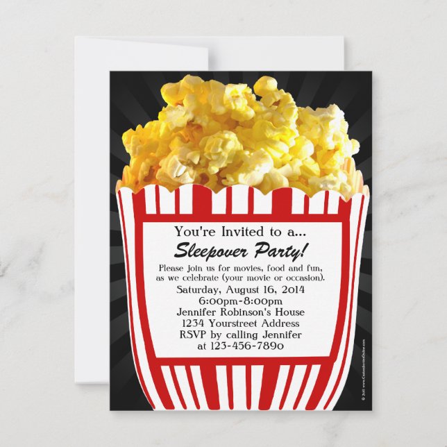 Movie Popcorn Sleepover Custom Party Einladung (Vorderseite)