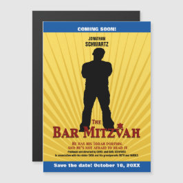 Movie Star Bar Mitzvah Gelb Blau Magneteinladung