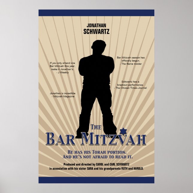 Movie Star Bar Mitzvah Poster Tan Navy Blue (Vorne)