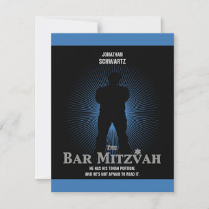 Movie Star Bar Mitzvah Reply UAWG Black Navy Blue RSVP Karte