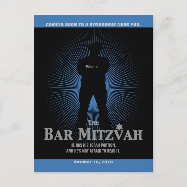 Movie Star Bar Mitzvah Save the Date Black Navy Ankündigungspostkarte (Vorderseite)
