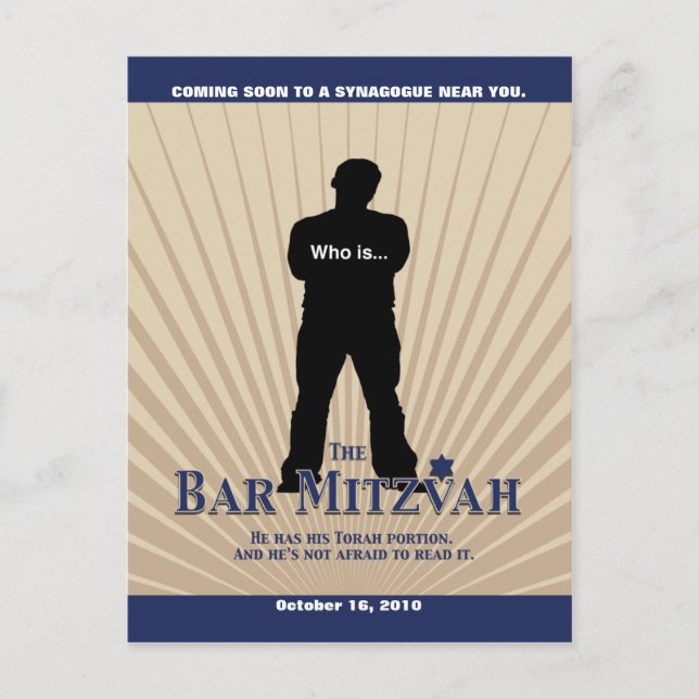 Movie Star Bar Mitzvah Save the Date Tan Navy Blue Ankündigungspostkarte (Vorderseite)
