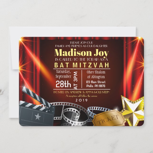 MOVIE STAR HOLLYWOOD Bat Mitzvah Einladung (Vorderseite)
