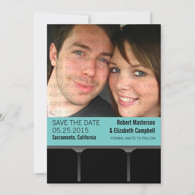 Movie Theater Foto Save the Date Einladung, Aqua (Vorderseite)