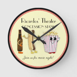 Movie Theater Konzession Stand Hotdog Popcorn Runde Wanduhr