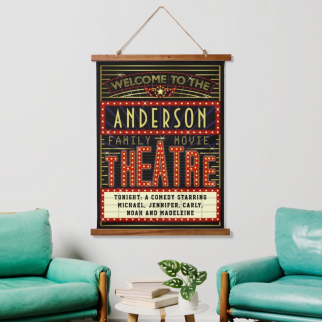 Movie Theater Marquee Zuhause Cinema | INDIVIDUELL Wandteppich Mit Holzrahmen (Wohnzimmer)