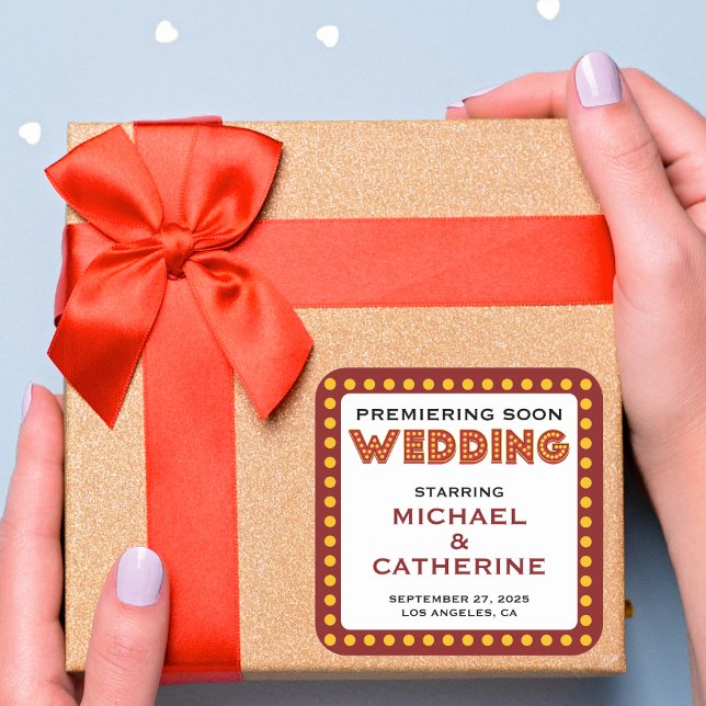 Movie Theme Wedding Marquee Sign Save the Date Quadratischer Aufkleber (Von Creator hochgeladen)