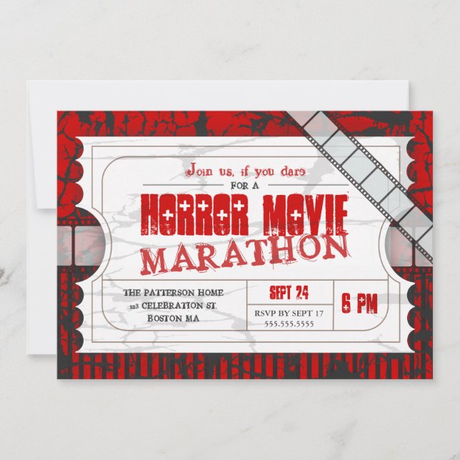Movie Ticket Horror Movie Party Einladung (Vorderseite)