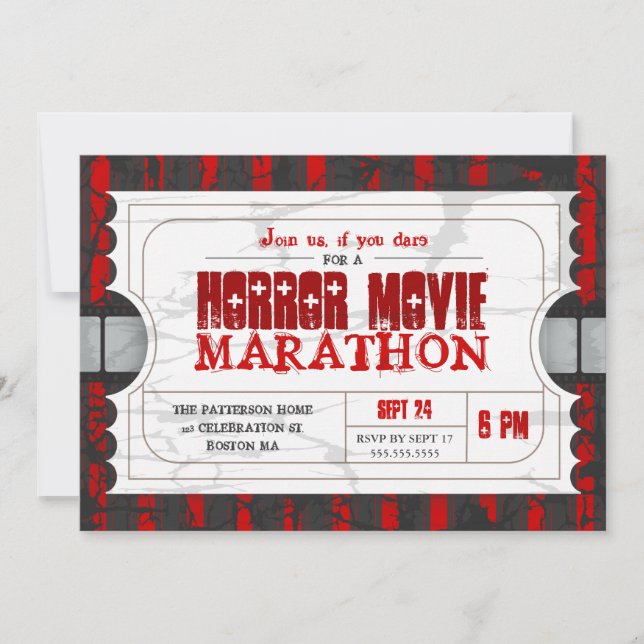 Movie Ticket Horror Movie Party Einladung (Vorderseite)