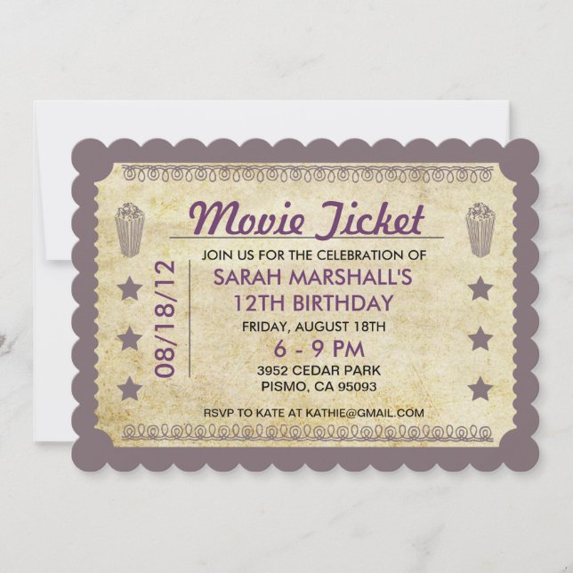 Movie Ticket Thema Einladung (Vorderseite)