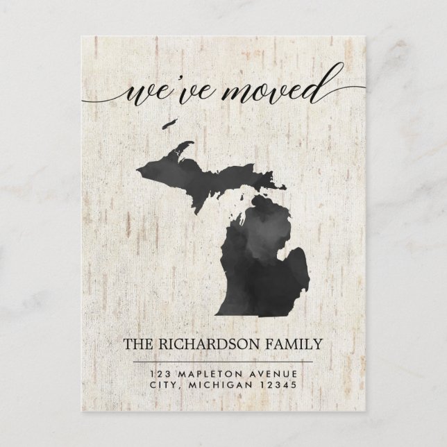Moving Ankündigung, Michigan Staat rustikal Einladungspostkarte (Vorderseite)