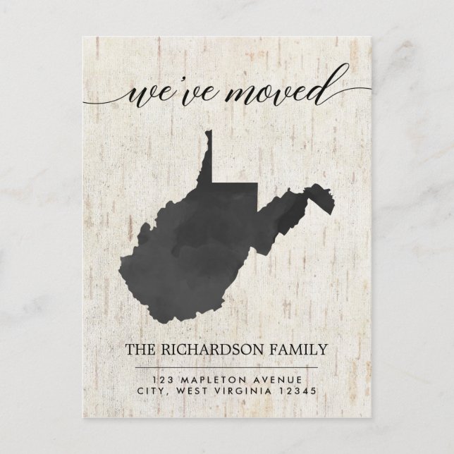 Moving Ankündigung, West Virginia Staat rustikal Einladungspostkarte (Vorderseite)