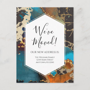 Moving Announcement Gold Blue Black Ink Moderne Postkarte