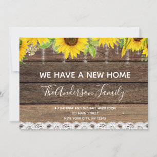 Moving Faire-part Rustic Sunflower Wood