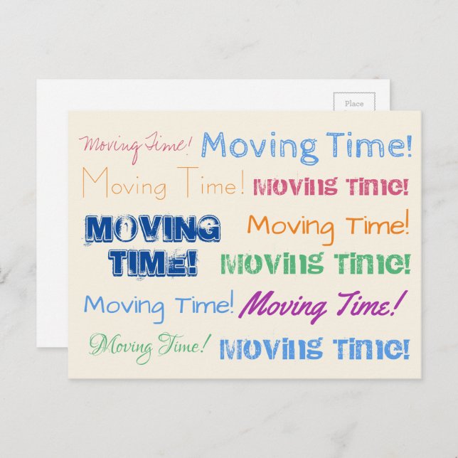 Moving Time farbenfrohe Typografie Postkarte (Vorne/Hinten)