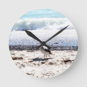 Möwe am Ozean am Strand Bild Runde Wanduhr