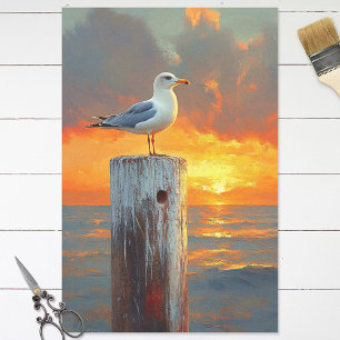 Möwe auf einem Pfosten Sonnenuntergang Decoupage Seidenpapier