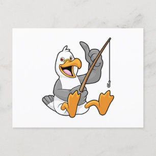 Möwe beim Angeln mit Angelrute Postkarte