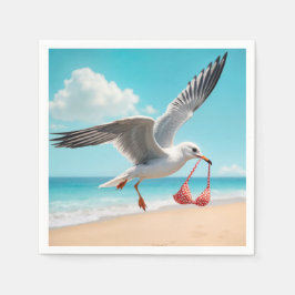 Möwe fliegt mit Bikini-Oberteil Serviette