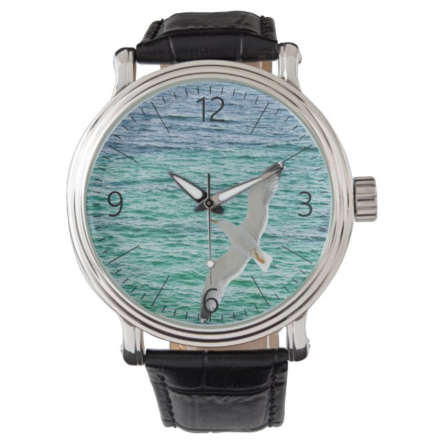 Möwe über dem Meer Armbanduhr (Vorderseite)