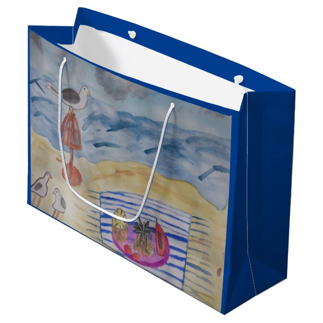 Möwen am Strand Große Geschenktüte (Vorderseite Schrägansicht)