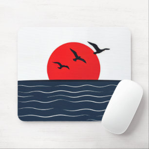 Möwen auf roter Sonne mit Ozean Mousepad